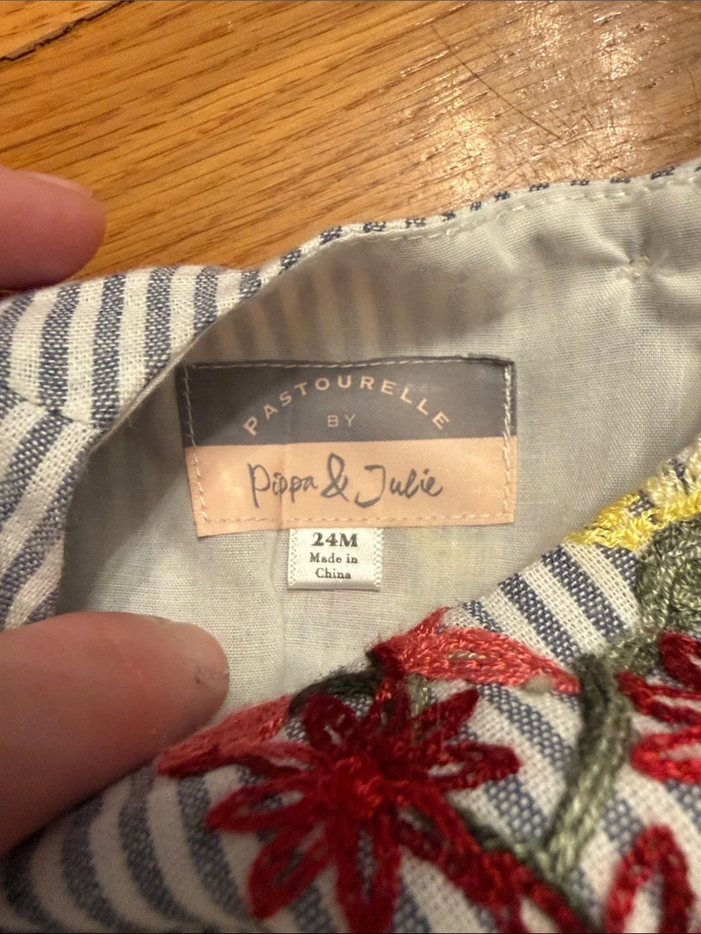 Pippa & Julie Blue and White Striped Embroidered Tassel Dress 24m floral tassels